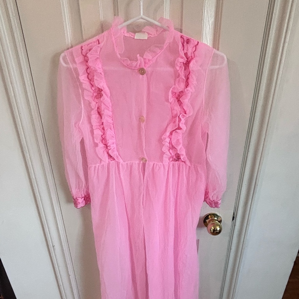 Vintage pink sheer lingerie 60s button up top